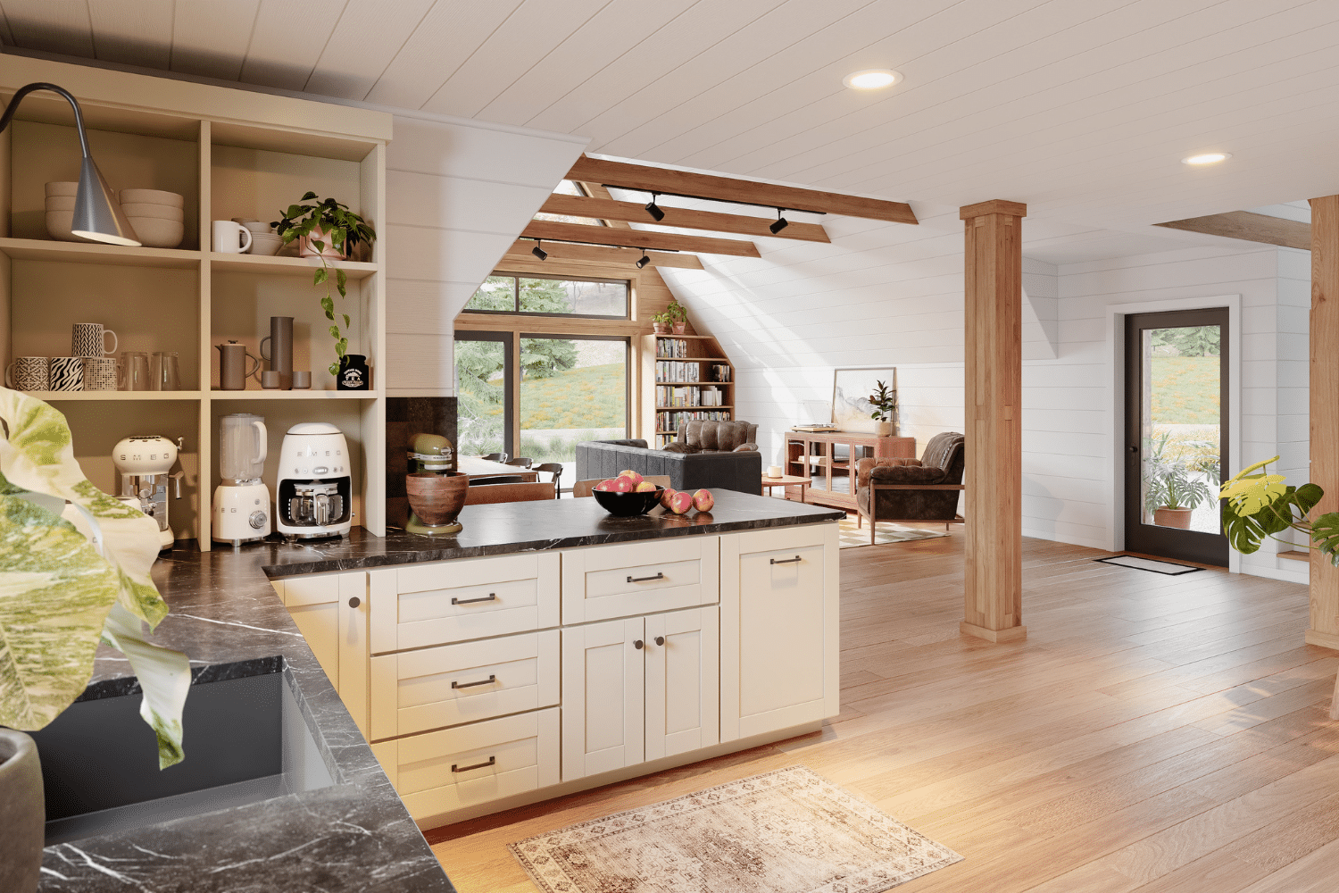 a frame base kitchen with l shaped island