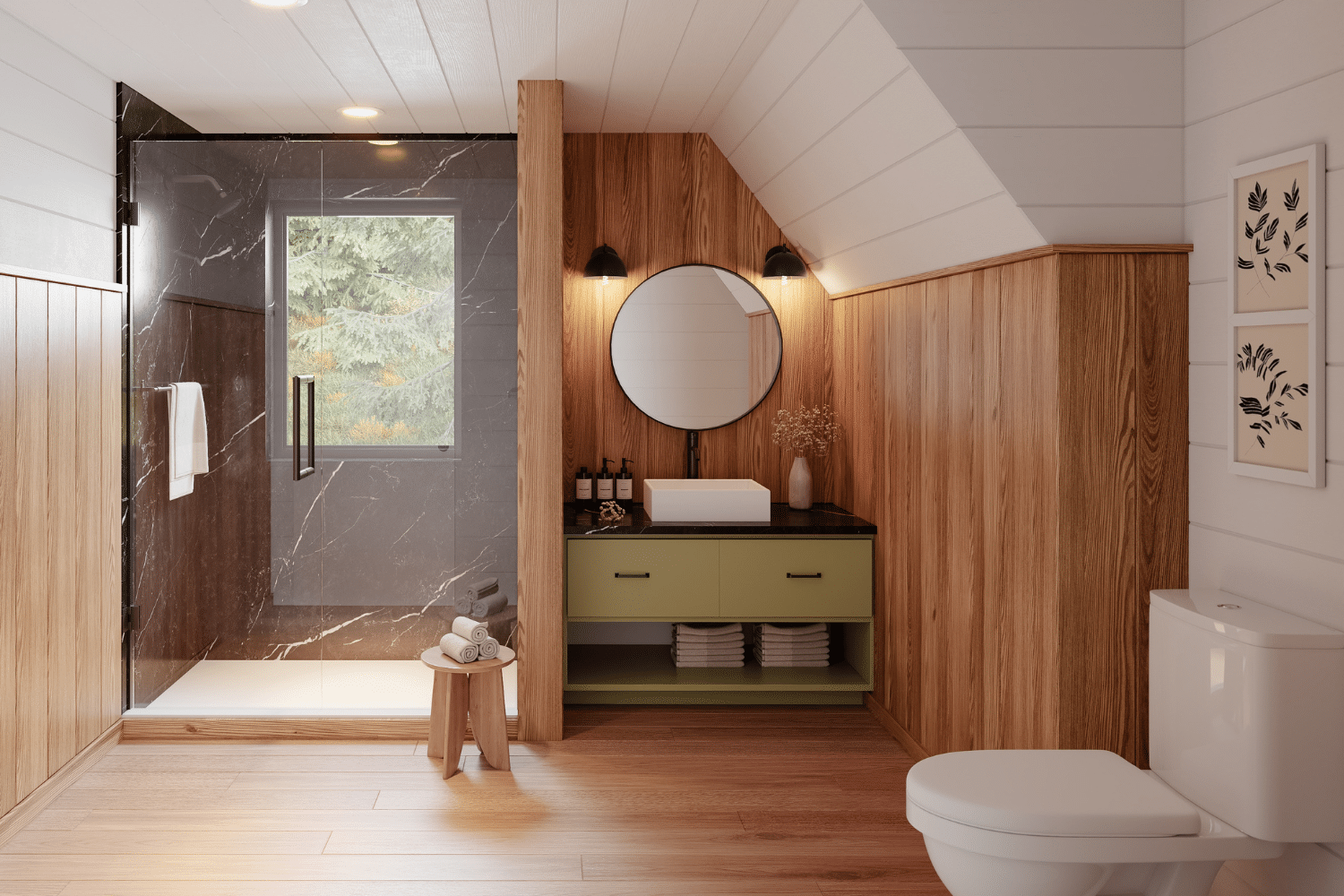 first floor bathroom in a frame base model odern cabin