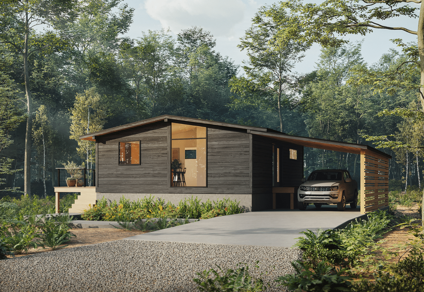 rio grande modular cabin in modern finish on crawl space foundation