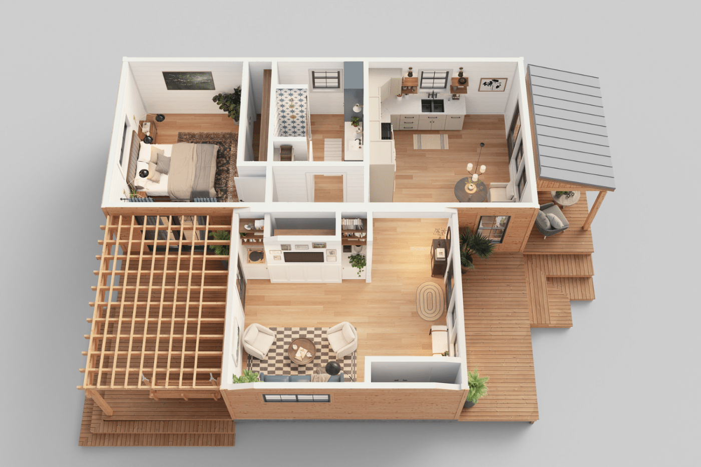 3D floor plan rendering The Grove by Zook Cabins