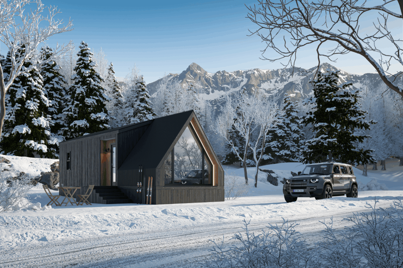 A Frame bunk House in winter