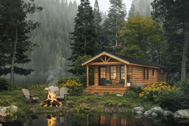 Log cabin with square shaped log with chinking The Wrangler designed by Zook Cabins