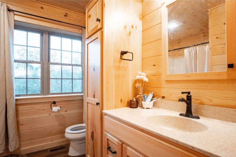 fully finished log cabins with high end bathrooms finishes