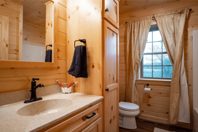 log cabins with fully finished bathroom