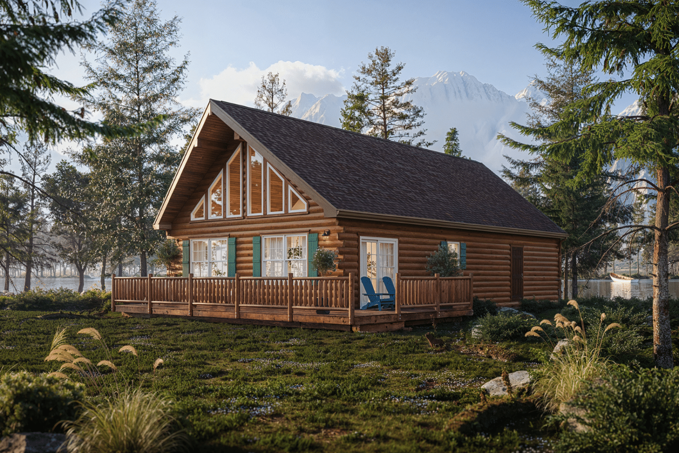 Chalet log cabins with large windows