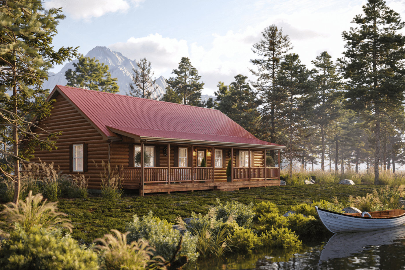 Amish built log cabins for sale with a porch Musketeer