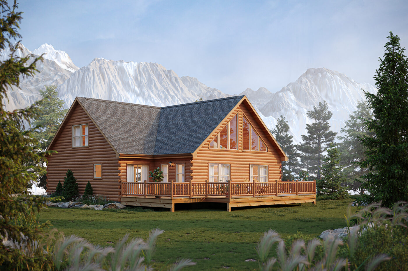 Canyon Lodge log cabin with full size back porch