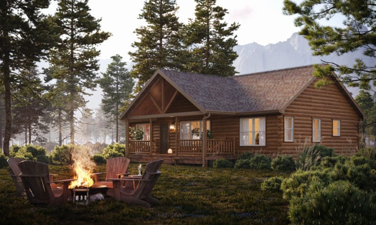 sunset ridge log cabin with timber frame porch