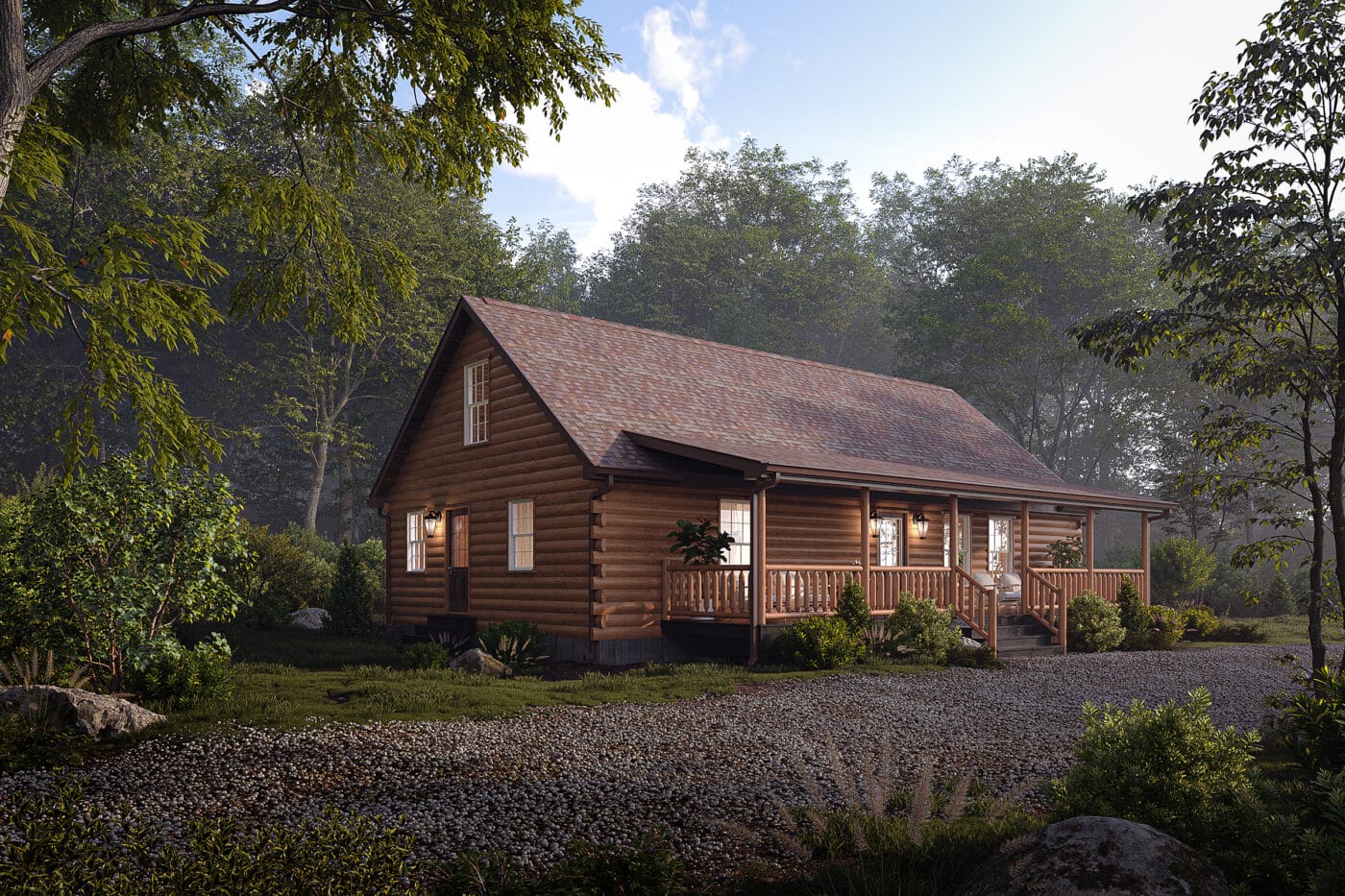 the timberline log cabin with large front porch