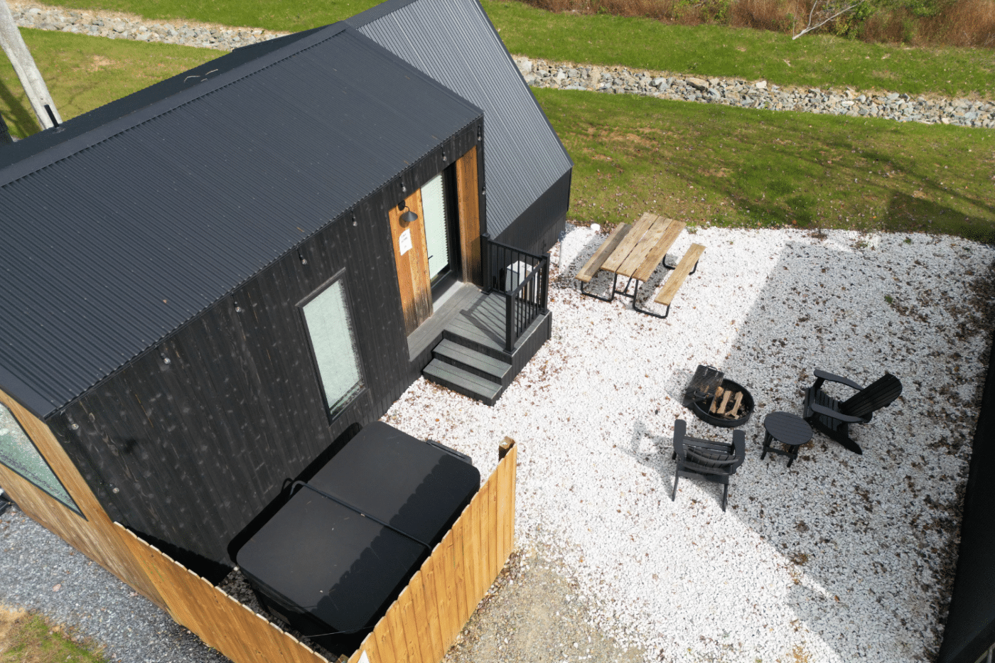 A frame cabins built by zook cabins used for luxury camping