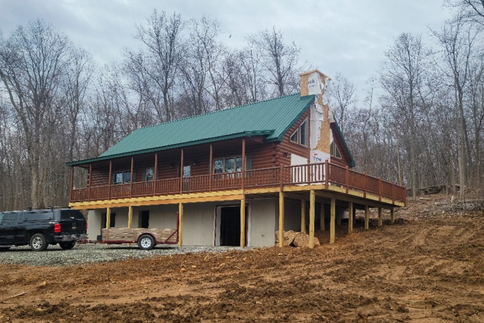 Finished Modular Log Home in Barto PA with wrap around porch