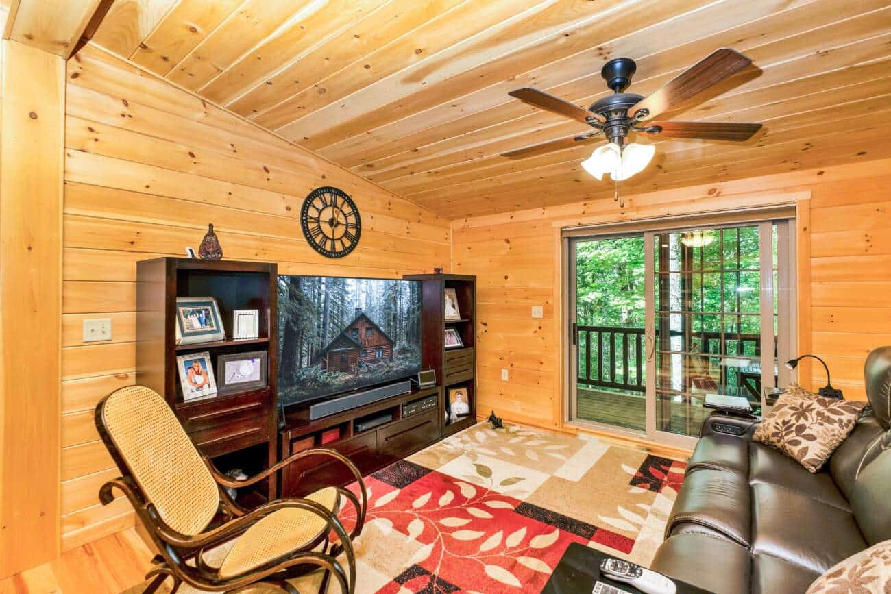Wood finished livingroom in cabin cullowhee NC