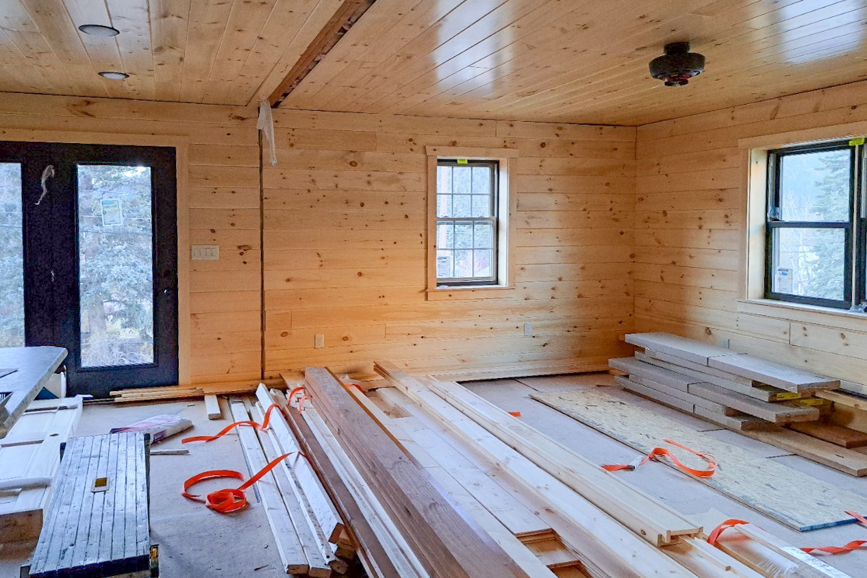 26x36 Prefab Cabin in Empire CO interior under construction