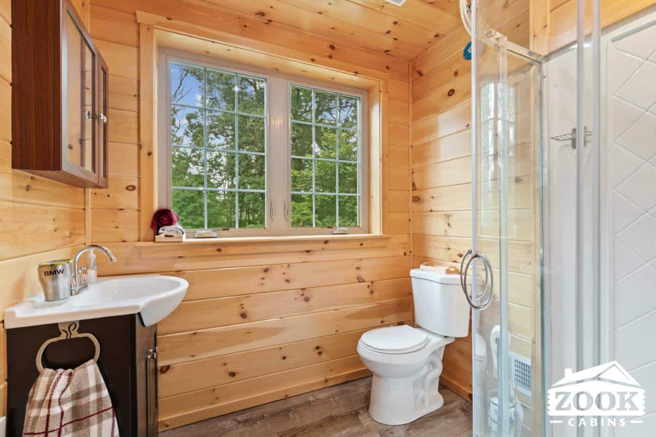 bathroom in luxury modular log home