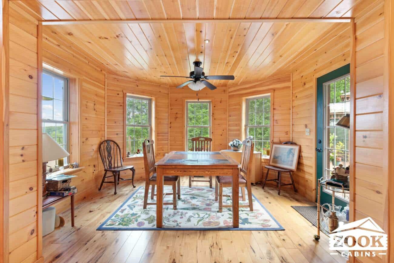 breakfast nook in beautiful prefab log home