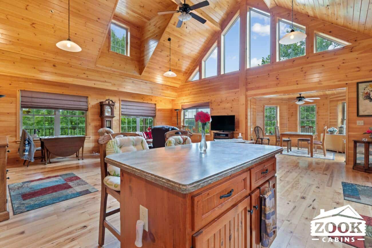 greatroom in modular log home in maryland