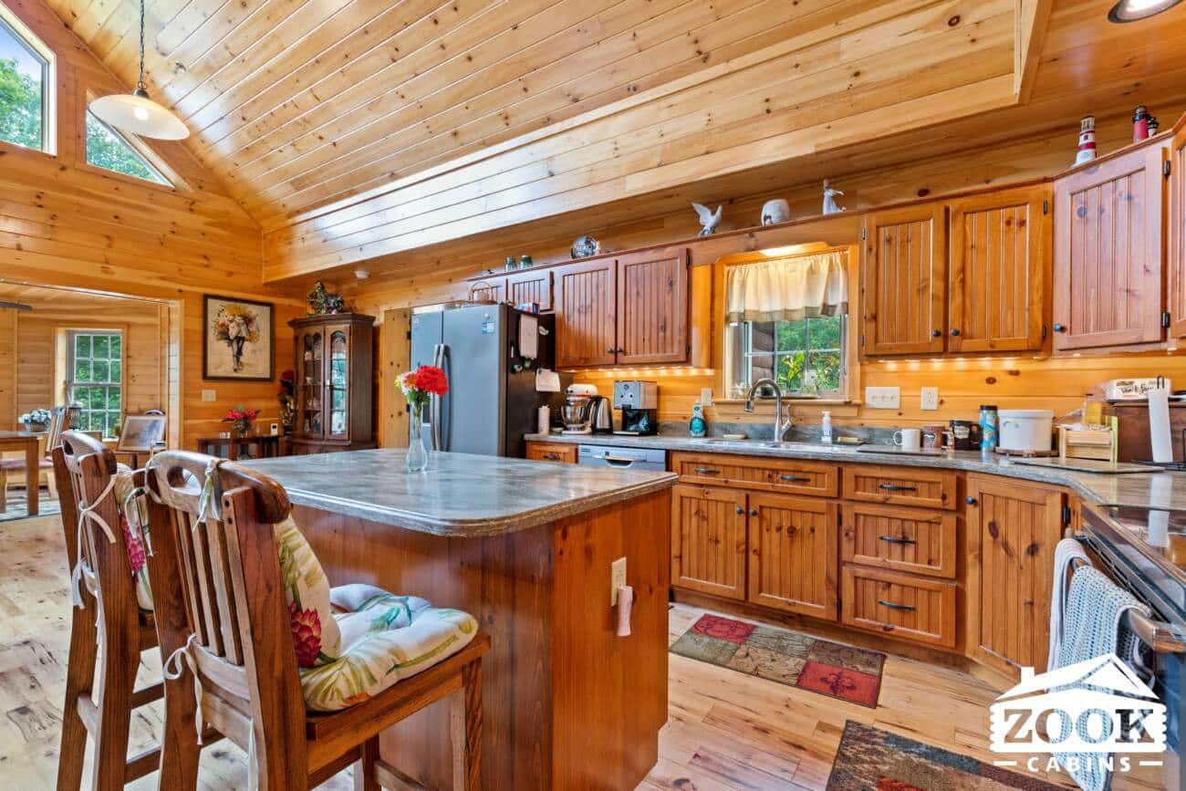hardwood kitchen in prefab log home