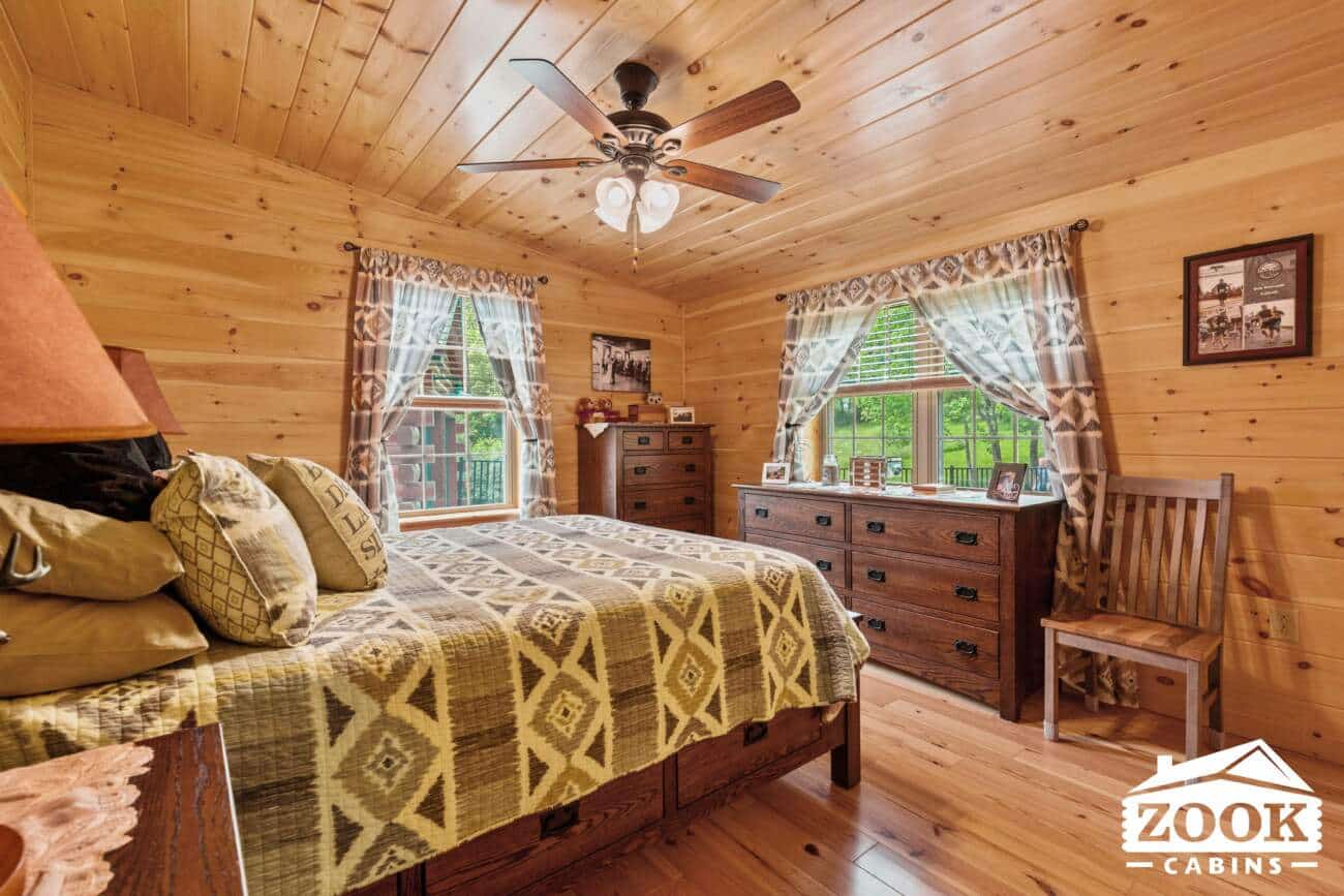 Master Bedroom in this 26x44 Frontier Log Cabin in Monson MA