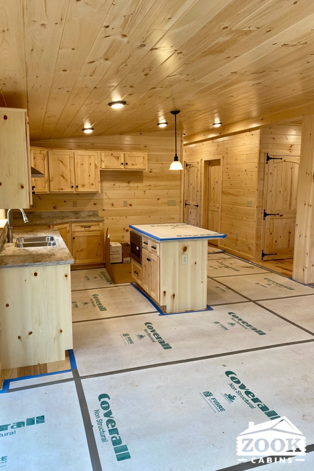 Kitchen island in a Frontier log cabin in petersburg wv