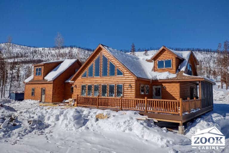 Prefab Canyon Lodge Cabin Exterior with porch in Granby Colorado