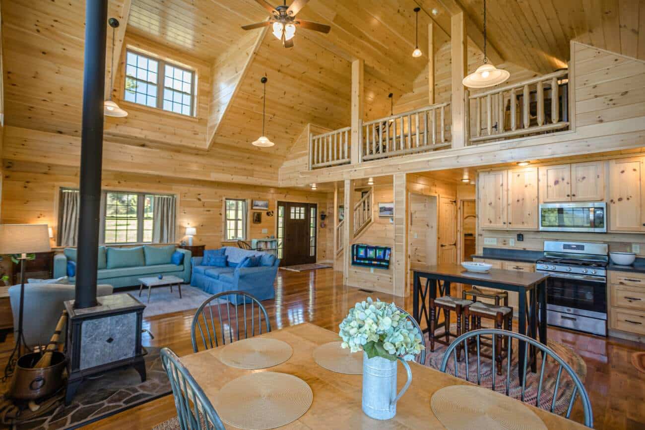 Living area with fireplace in Log Home in Middlebrook VA