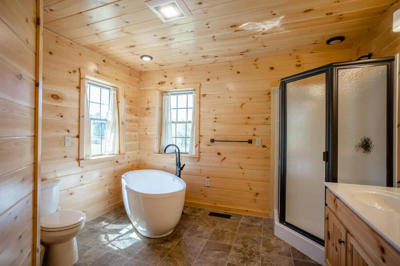 Master bath with hot tub in Log Home in Middlebrook VA
