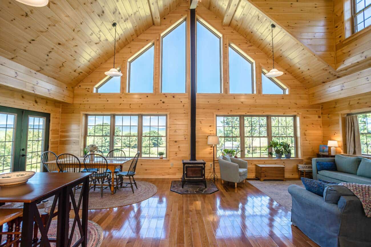 Stunning vista windows in living area of log home