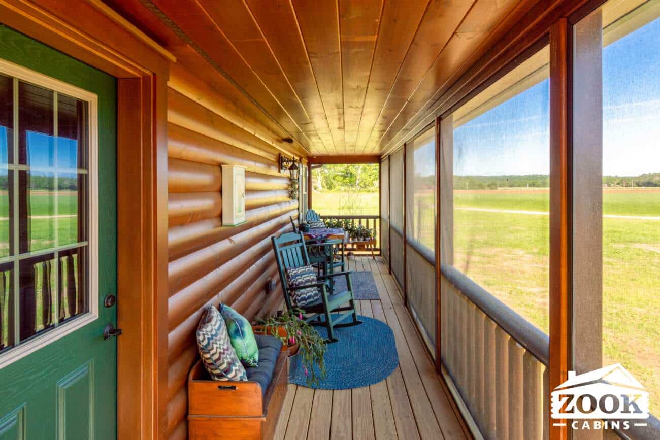 Screened in porch on log home in south kingston ri