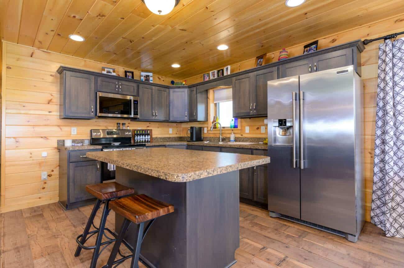 Island and kitchen in Prefab Cabin in Russell KS