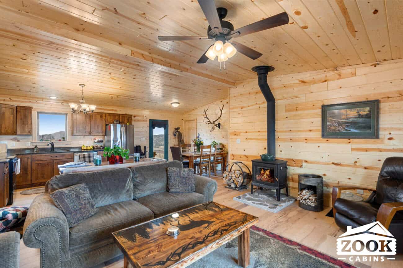 Living room in a Sunset Ridge Log Cabin in Loveland CO
