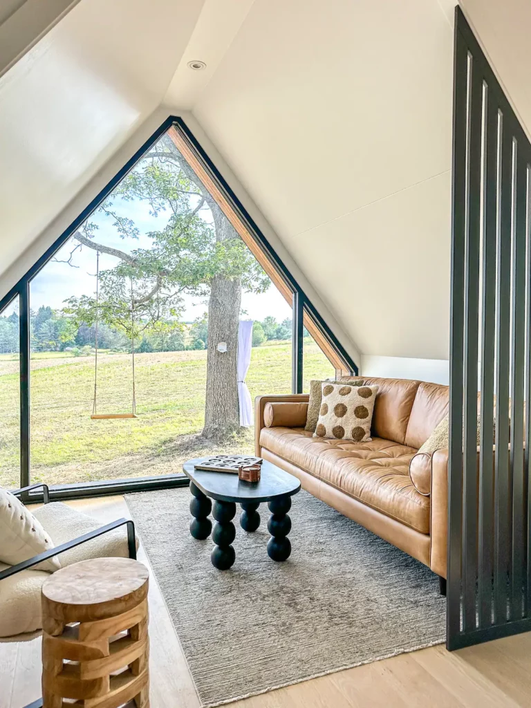 A frame cabin with wood fired hot tub