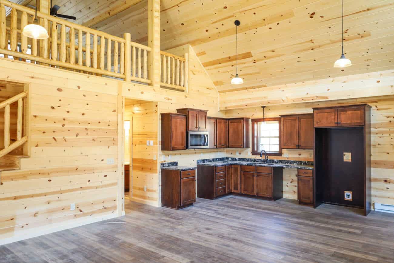 26x48 Glacier Log Cabin kitchen and loft