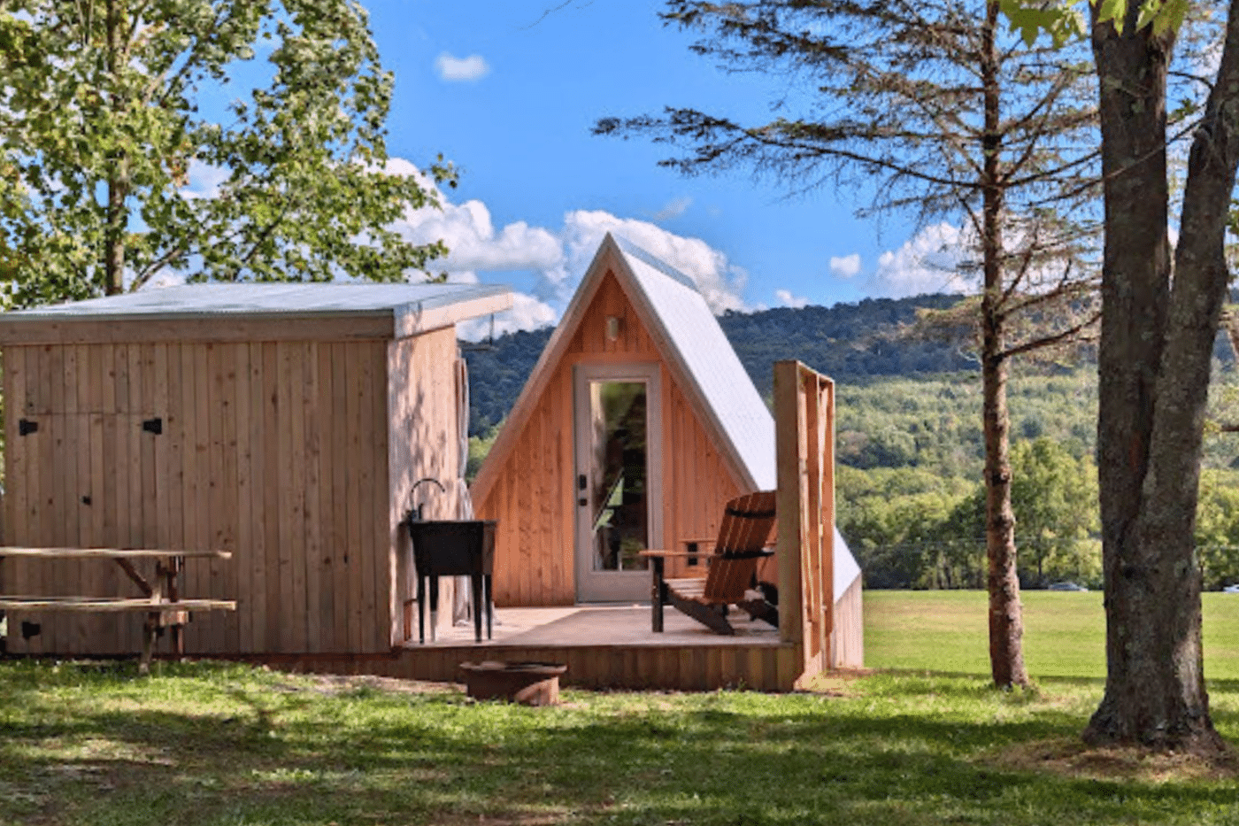 Vista pod with Sauna set up at bellfonte campground built by Zook Cabins