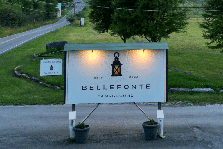 bellfonte campground in bellfonte pa using park model tiny homes built by Zook Cabins for luxury cabin rentals