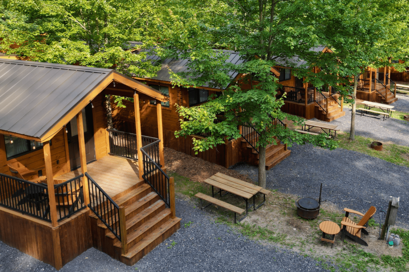 park model cabins with front porches built by Zook Cabins