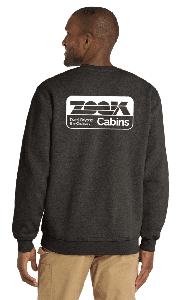 model with grey carhartt crewneck for sale from zook cabins 2