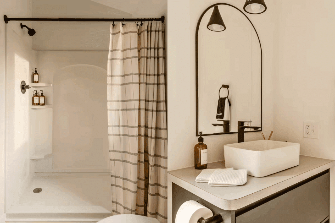 A Frame park model tiny home luxury bathroom built and designed by Zook Cabins