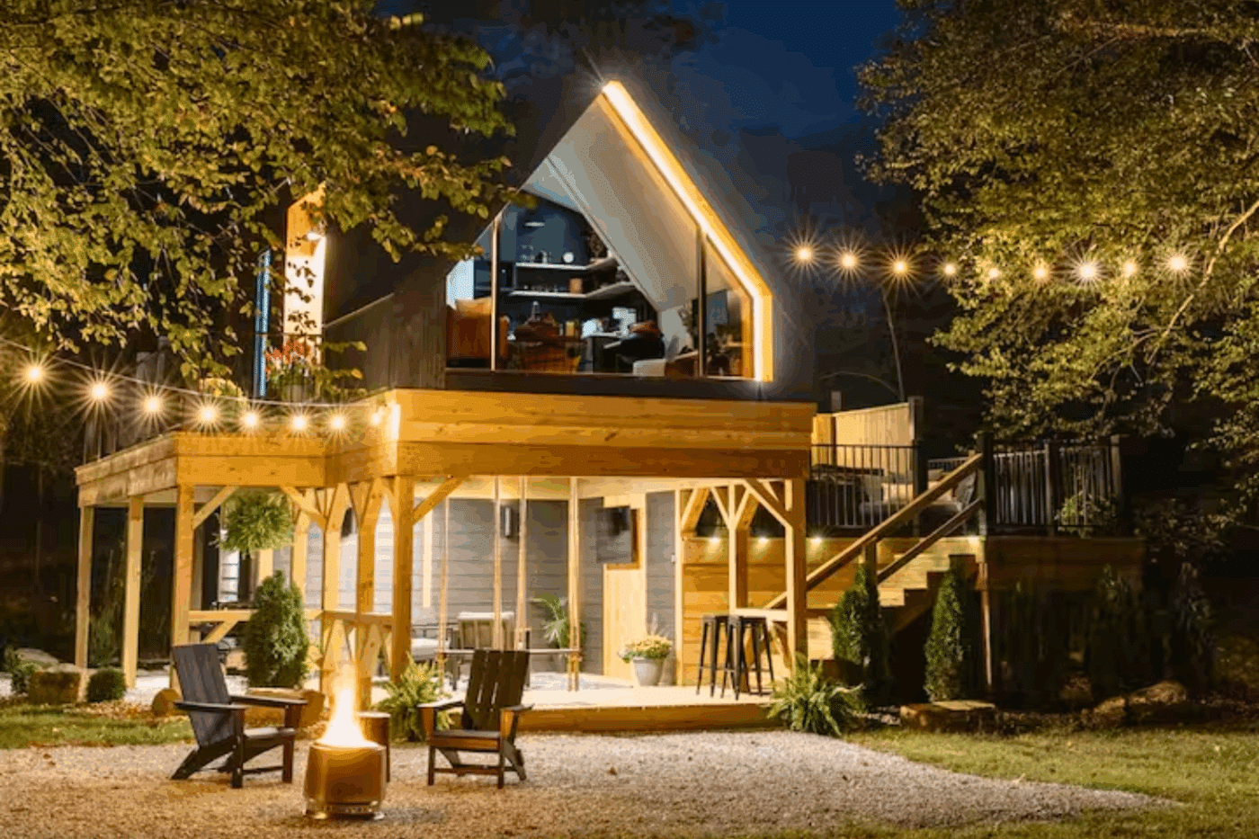 A frame Park model tiny home on risers in Logan Ohio built by Zook Cabins