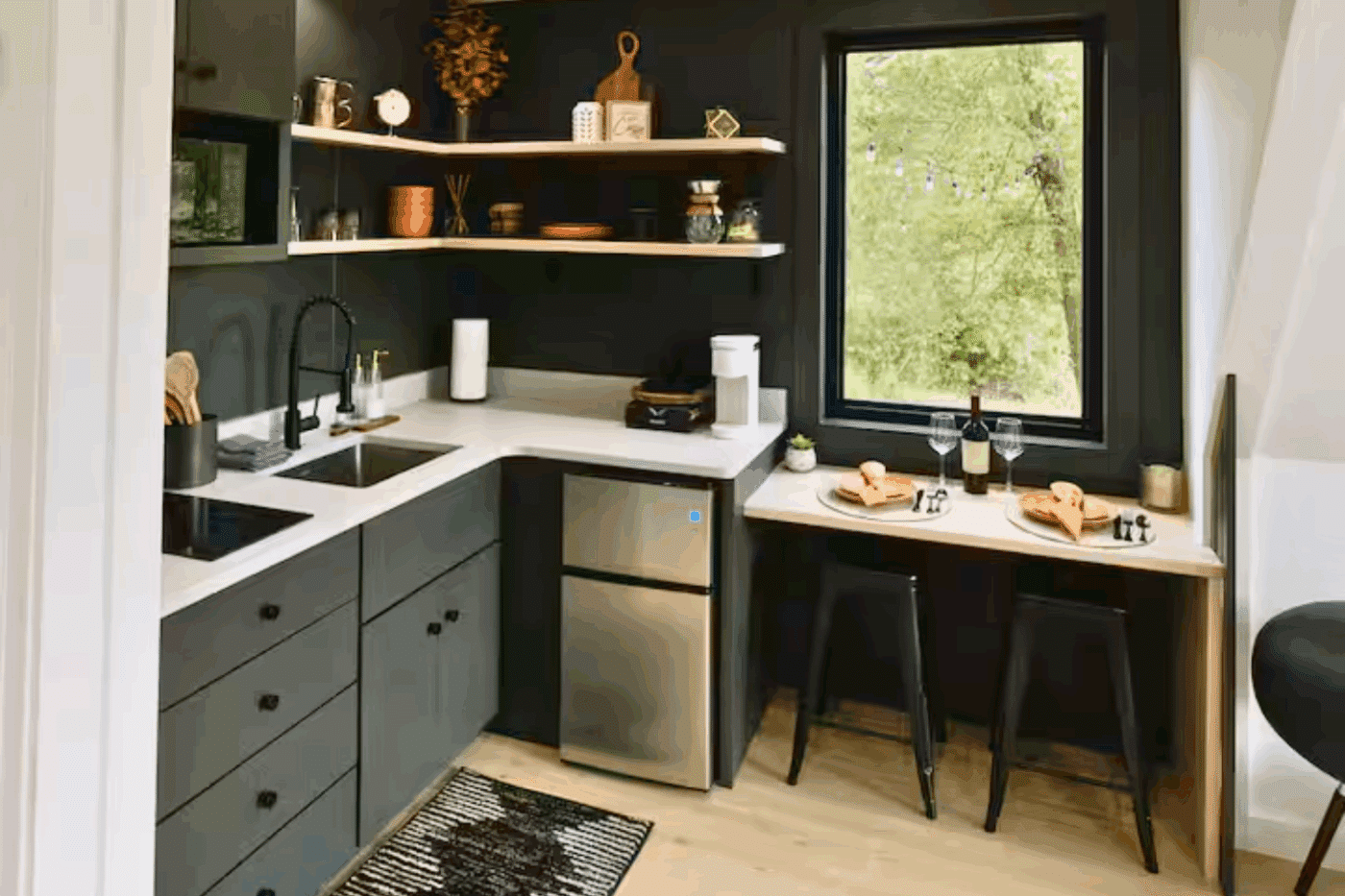 kitchen of a frame park model tiny homes in logan ohio designed and built by Zook Cabins
