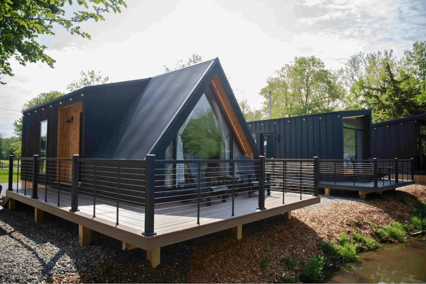 A frame park model tiny home built and designed by Zook Cabins and located at Red Run resort in new holland Pa