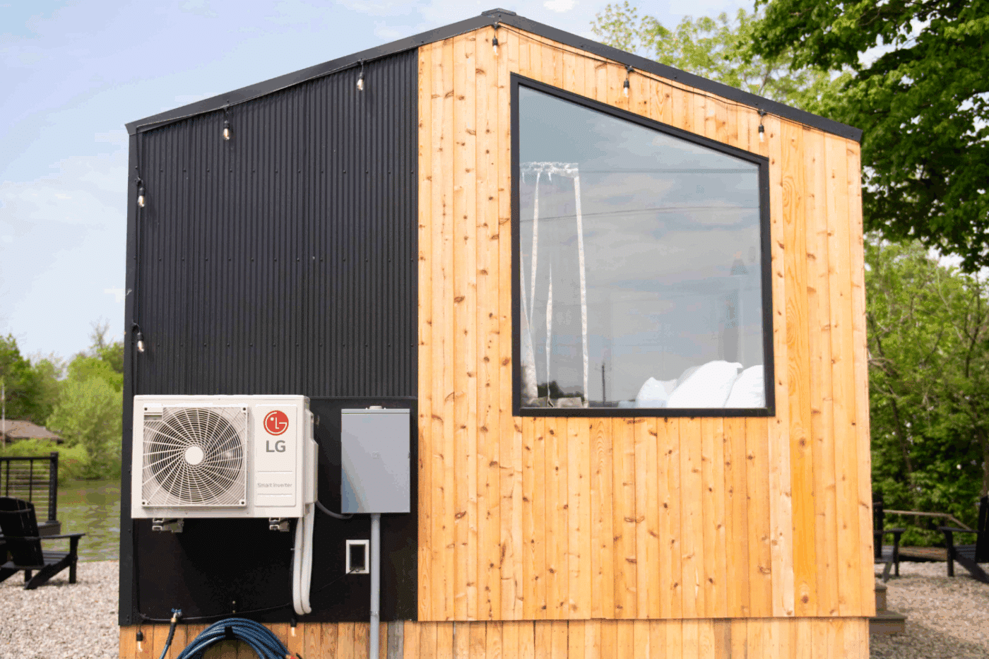 Gable end of A frame park model tiny homebuilt and designed by Zook Cabins located in Lancaster county Pa