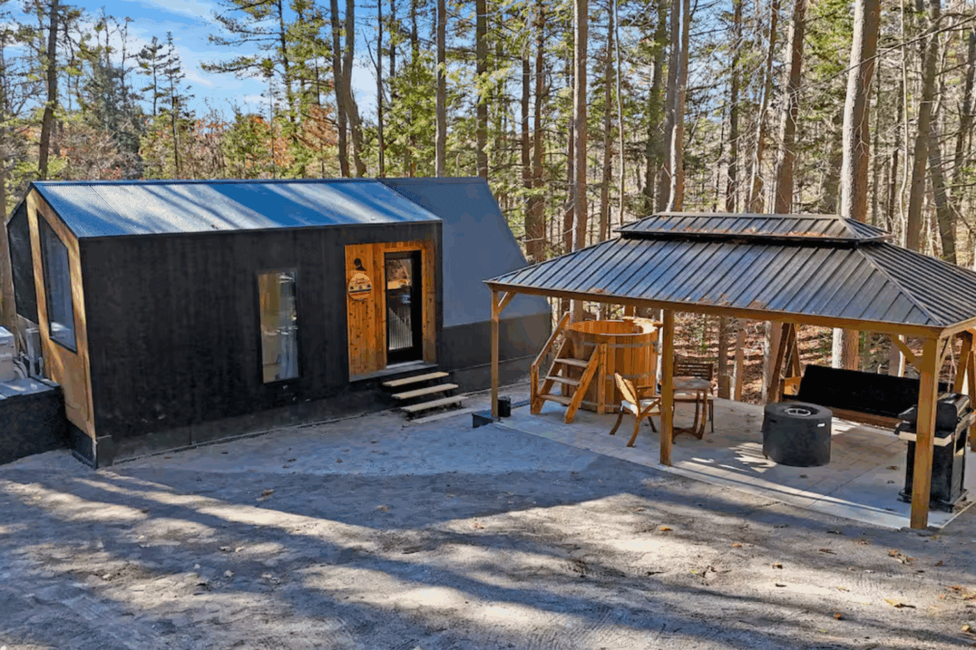 A Frame Park Model Tiny home in Wiscasset Maine built and designed by Zook Cabin