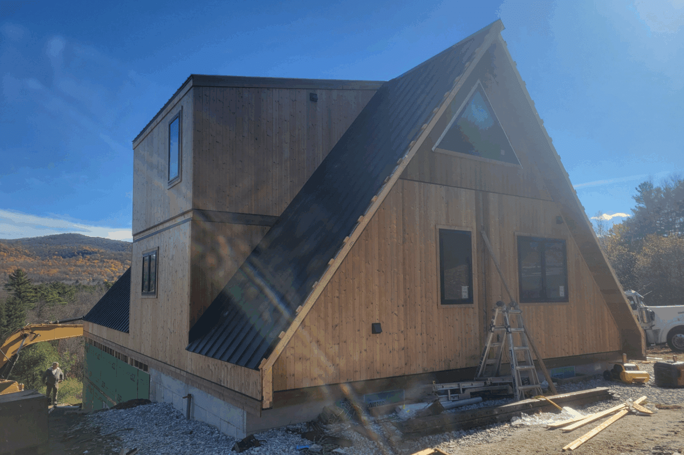 rear of Completed A frame Cabin in Pawlet VT