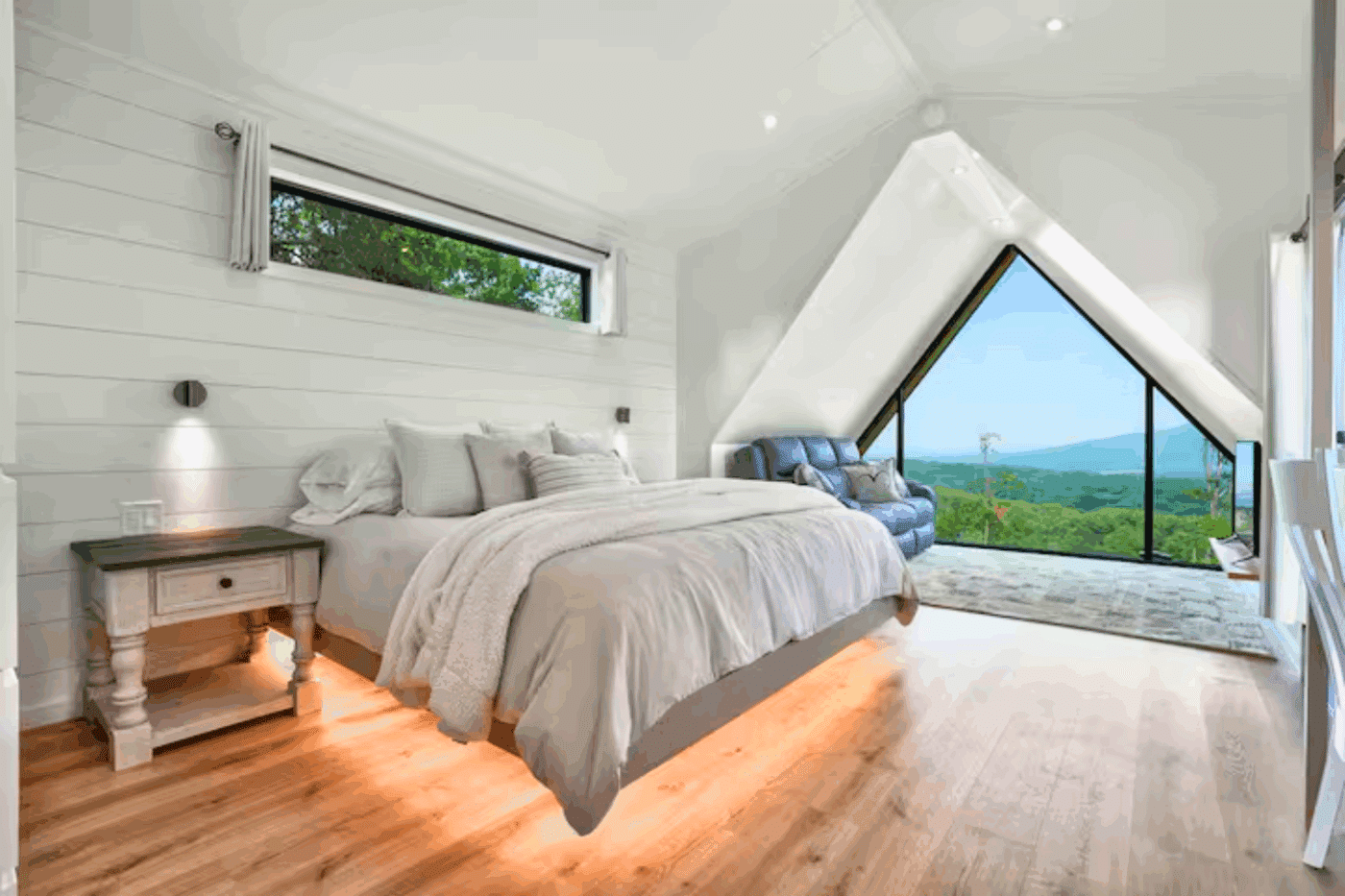 A frame studio park model tiny home common area built and designed by Zook Cabins