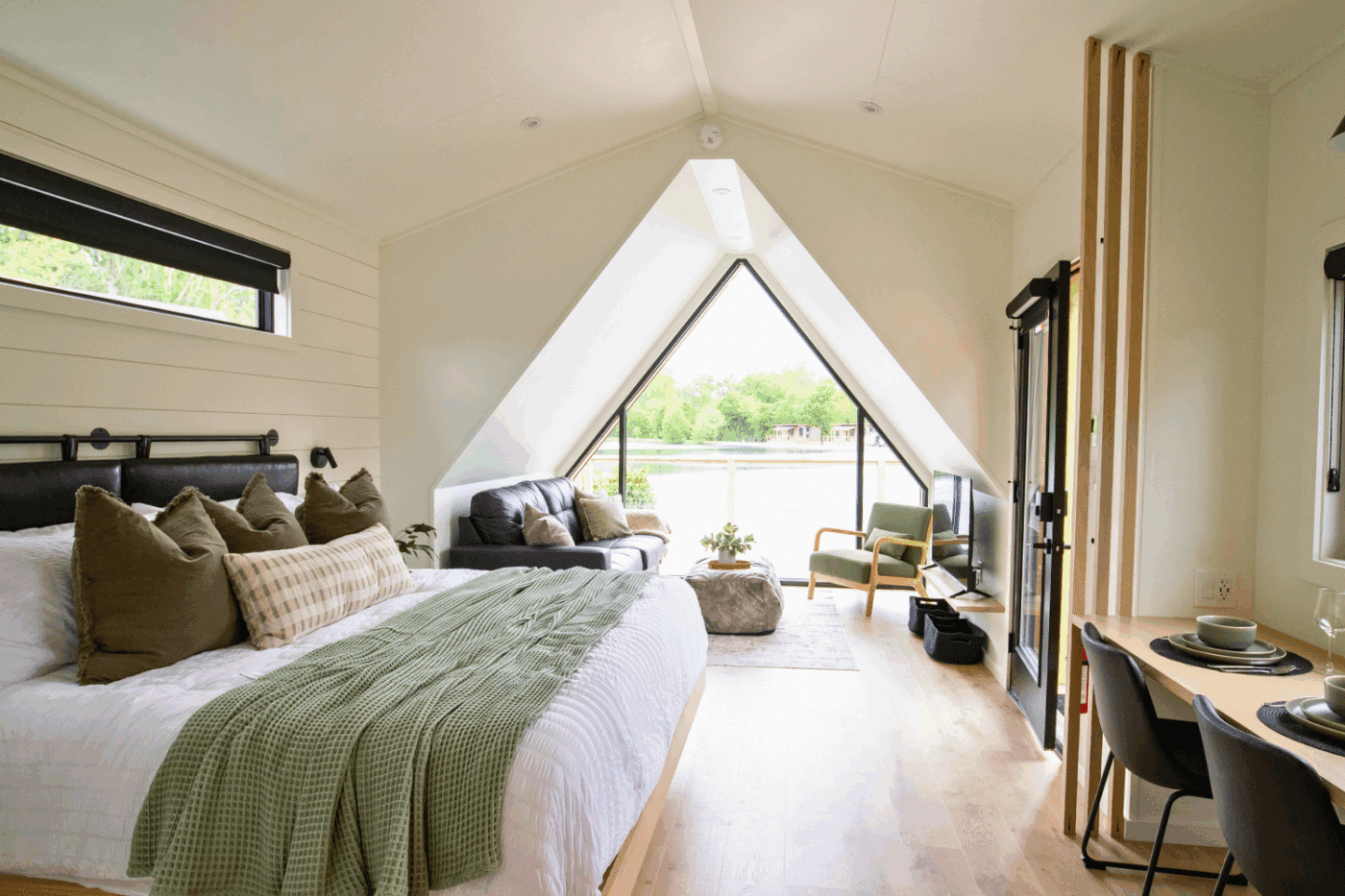 Common area of A Frame Studio park model tiny home in New Holland Pa site 140 of Red Run Resort