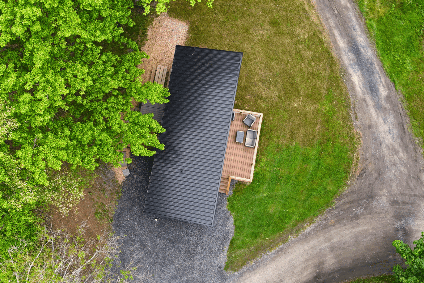 overhead view of Alpine park model tin yhome built and designed by Zook Cabins in Milroy Pa
