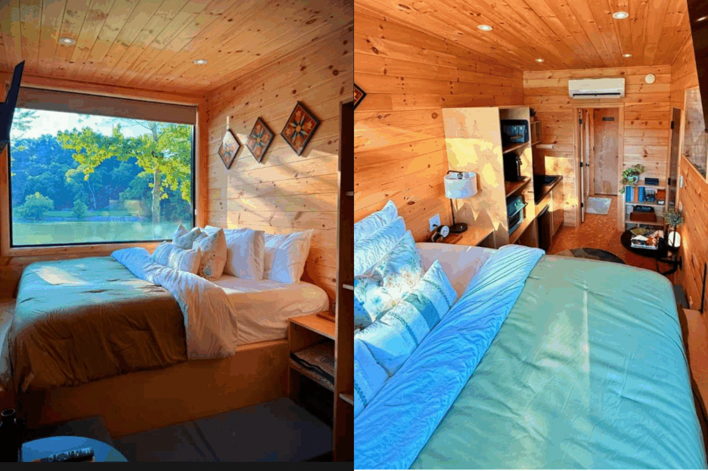 Bedroom in Nook Studio base at Two Rivers Landing in Seversville Tenessee built and designed by Zook Cabins