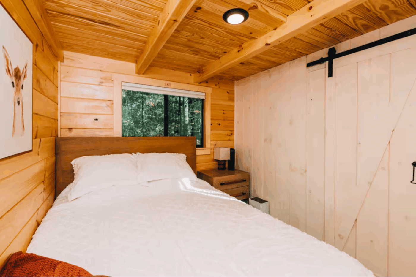 Large bedroom in Pinecrest park model tiny home built and designed by Zook Cabins