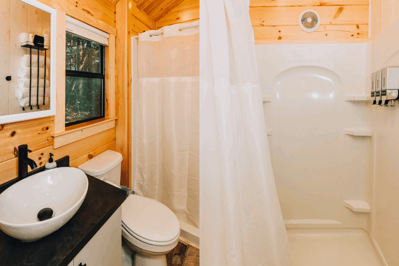 Pinecrest park model tiny home full sized bathroom built and designed by Zook Cabins in Gap Pa