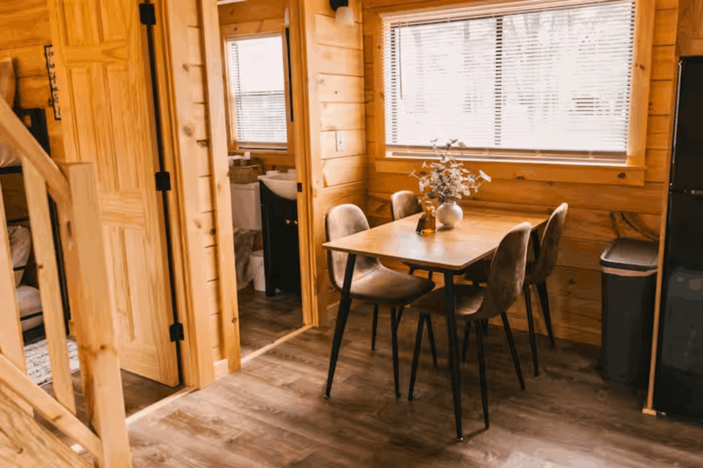 dining area of a frame park model tiny home built and designed by Zook Cabins